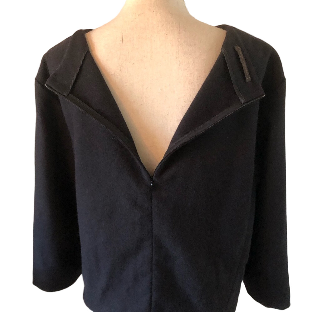 Narciso Rodriguez Black Wool Top Women's Boxy Boatneck 3/4 Sleeves Back Zipper - Picture 7 of 15